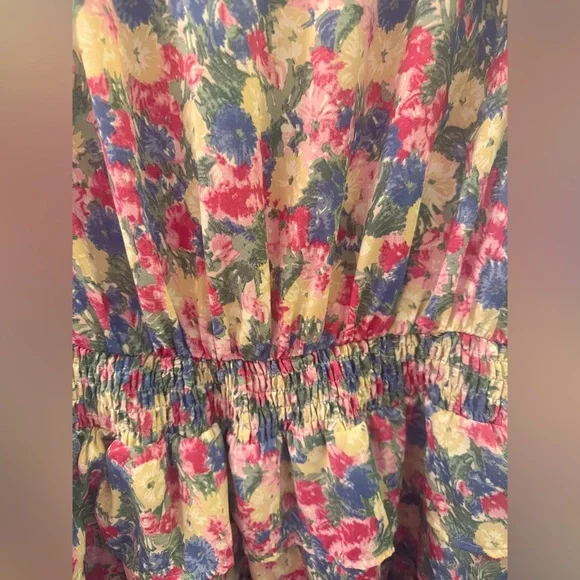 Entro Multicolor Floral Split V neck with Dainty Self Tie Mini Dress - Picture 3 of 13